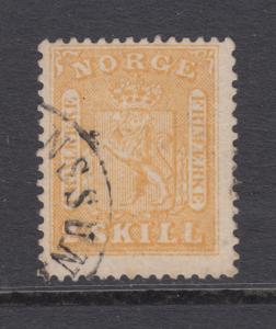 Norway Sc 6 used 1863 2s yellow Coat of Arms, Scarce