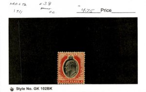 Malta, Postage Stamp, #38 Mint Hinged, 1911 King Edward