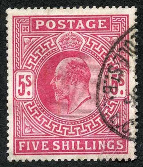 SG264 KEVII DLR 5/- Deep Bright - carmine CDS used