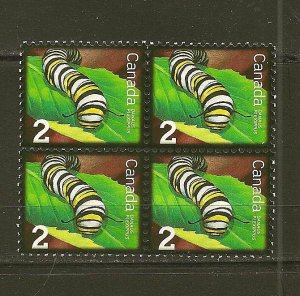 Canada Caterpillar (Bug) 2 Cent Issue Block of 4 MNH