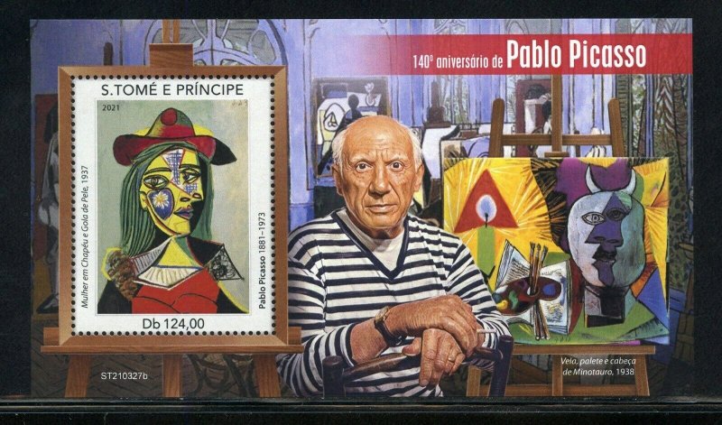 SAO TOME 2021 140th ANNIVERSARY OF PABLO PICASSO PAINTINGS S/SHEET MINT NH