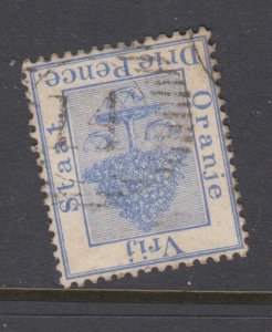 Orange Free State SG 51 used. 1883 3p ultramarine, good Numeral 14 cancel, sound