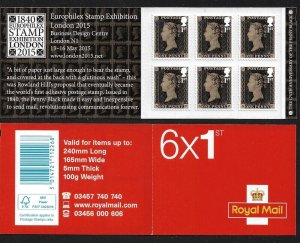 MB13 2015 175th Anniversary of 1d Black Self-adhesive Booklet EUROPHILEX U/M 