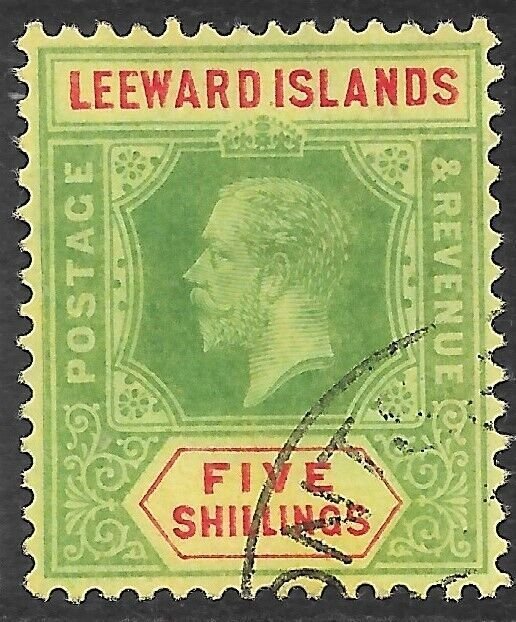 LEEWARD ISLANDS SG57 1914 5/= GREEN & RED ON YELLOW USED