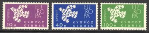 Cyprus Scott 201-03 MNHOG - 1962 EUROPA Issue - SCV $2.10