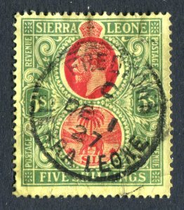 Sierra Leone 1921 KGV. 5s red & green/yellow. Used. MS CA. SG145.