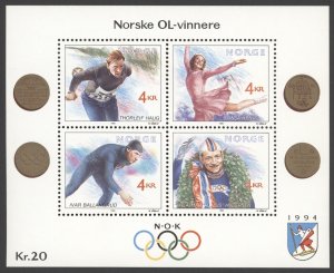 1990 Norway Scott #984 Winter Olympics Gold Medal Winners, Souvenir Sheet MNH