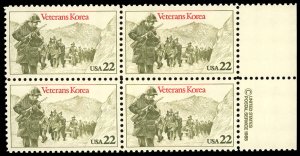 US Scott 2152 VF/MNH Inscription Block - 1985 22¢ Korean War Veterans-P.O. Fresh