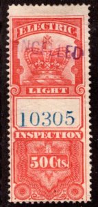 van Dam FE2, 50c , Used, Federal Electric Light Inspection, 1895 Crown, Canada R