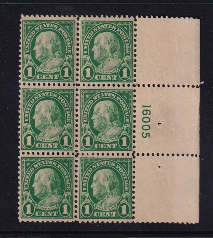 1923 Sc 552 1c green MH VF-XF original gum, plate block of 6 16005R CV $37.50 