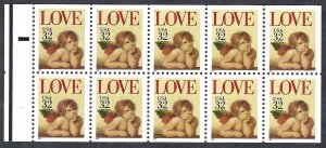 United States #2959a 32¢ Love Cherub (1995). Pane of 10. MNH