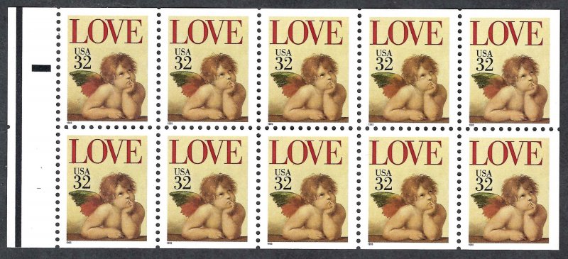 United States #2959a 32¢ Love Cherub (1995). Pane of 10. MNH