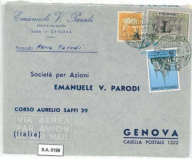 POSTAL HISTORY : COLOMBIA - OVERPRINTED stamps on AIRMAIL COVER to ITALY 1953