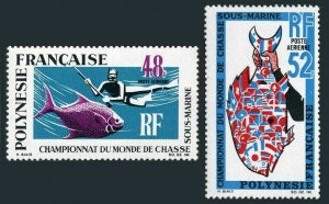 Fr Polynesia C52-C53,MNH.Michel 94-95. Underwater fishing,1969.Fish,Flags.