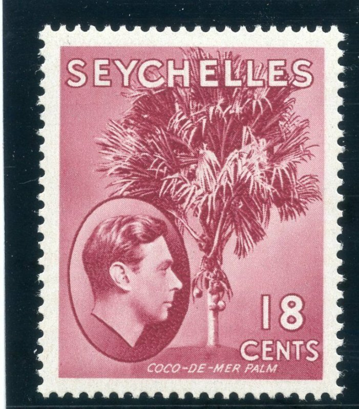 Seychelles 1941 KGVI 18c carmine-lake (CH) MLH. SG 139c. Sc 134.