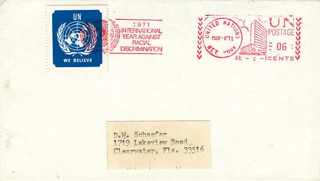 UN Cover - Meter with Label Tied by Slogan Cancel 1971