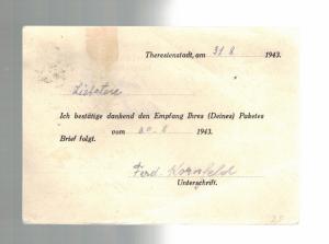 1943 Germany Theresienstadt Concentration Camp Postcard Cover Package Receipt KZ