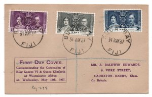 Fiji 1937 KGVI Coronation Illustrated FDC Buca Bay CDS WS32412