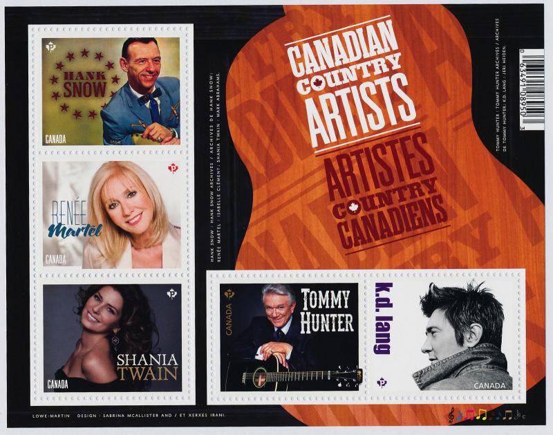 Canada 2765 MNH Country Music Artists, Shania Twain, Hank Snow, Tommy Hunter