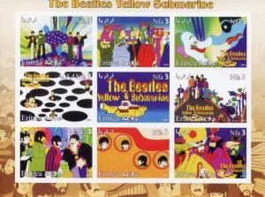 Eritrea 2003 MNH The Beatles Yellow Submarine 9v IMPF M/S II Music Stamps