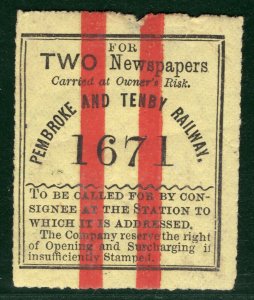 GB Wales P&TR RAILWAY TWO Newspapers Stamp Pembroke & Tenby Mint MNG PIW61