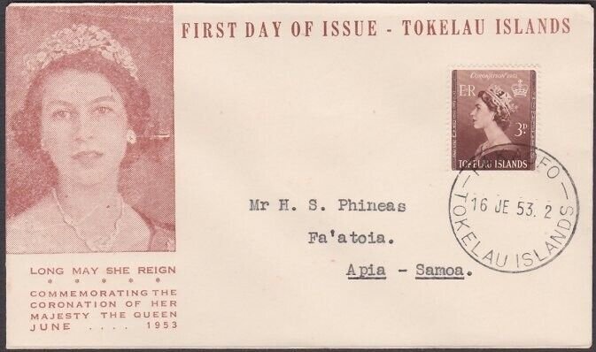 TOKELAU 1953 Coronation FDC - Fakaofo cds..................................a3462