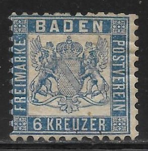 Baden - Scott #22 6Kr Ultra, Coat of Arms, Average - Used, SCV=$27.50