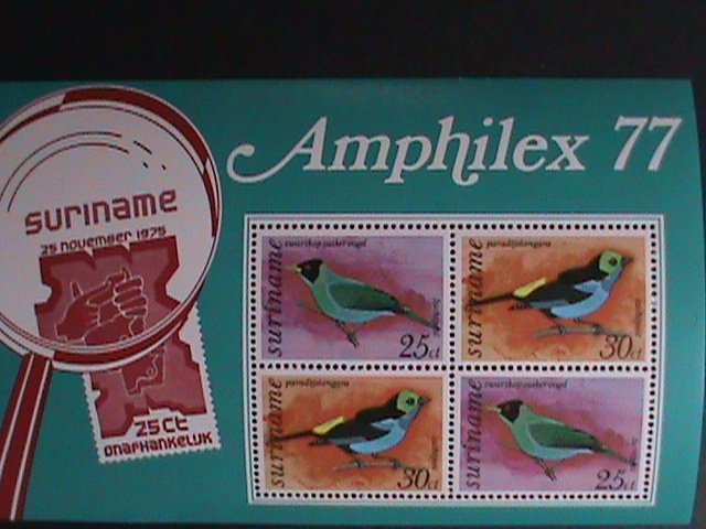 SURINAM-1977- AMPLHILEX'77 STAMP SHOW-LOVELY SONG BIRDS -MNH S/S VERY FINE