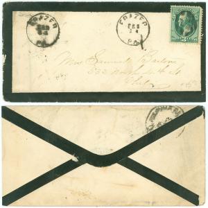 FEB 14, 1870's FRAZER PA (DPO) Mourning Cover to Mrs Samuel Barton, Phila, #158!