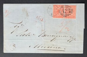 1867 Malta Cover A25 Cancel Double Weight to Messina Italy