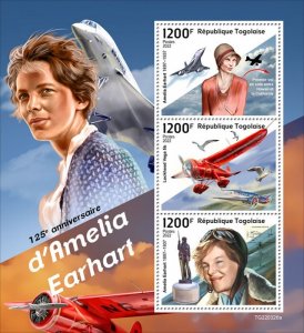 TOGO - 2022 - Amelia Earhart - Perf 3v Sheet  - Mint Never Hinged