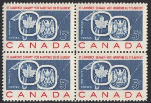 HISTORY, ST.LAWRENCE SEAWAY = CANADA 1959 #387 MNH BLOCK of 4