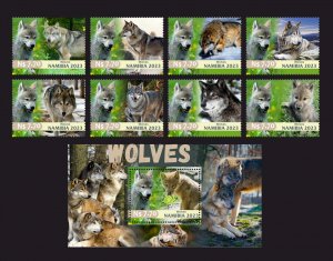 Stamps. Fauna Wolves 8 stamps + block perforated 2023 year  NEW