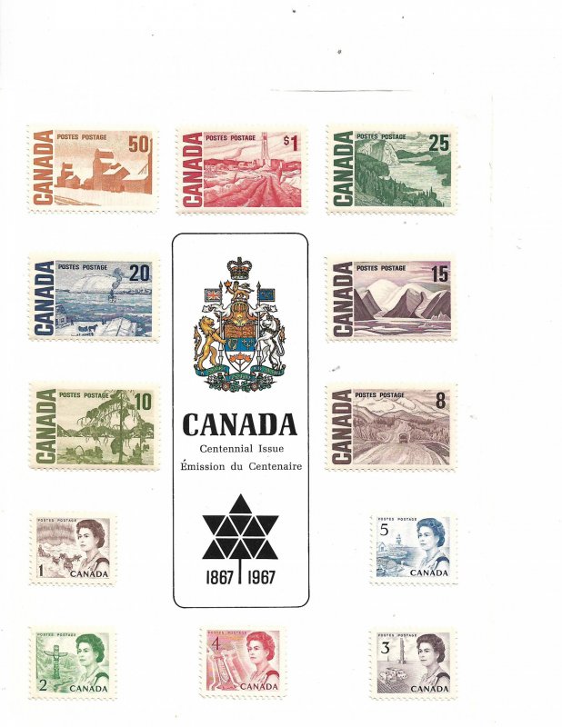 COLLECTION LOT #705 CANADA CENTENNIAL PRESENTATION CARD (REAL STAMPS) 1967