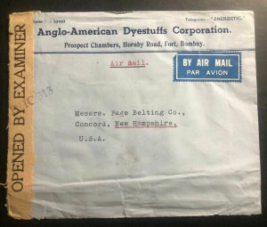 1942 Bombay India American Dyestuff Co Censored Cover To Concord NH USA