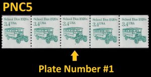 US 2123 Transportation School Bus 1920s 3.4c PNC5 #1 MNH 1985