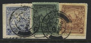 Barbados 1925 KGV 2 1/2d, 3d, & 1/ perf 1/2 by 12 1/2 used