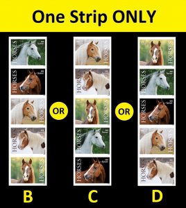 US 5891a-5895a 5895c Horses imperf NDC strip 5 MNH 2024