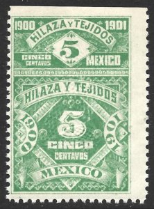 Mexico 1900 HILAZA Y TECIDOS Revenue IMPERF BETWEEN STAMP AND TALON Scarce Var.-