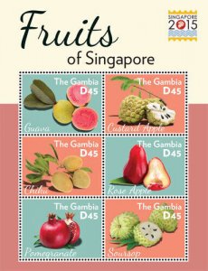 Gambia 2015 - Fruits - Singapore stamp Expo - Sheet of 6 stamps Scott #3655 -MNH