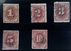 Scott #J22-J26 - Bright Claret - Postage Due Stamps - Used - Lot - 1891
