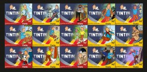 Stamps.Comic Adventures of Tintin 15 stamps  perforated 2023 year Burundi NEW