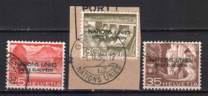 SWITZERLAND STAMPS, 1950 UN EUROPEAN OFFICE. Sc.#7O5-7O7. USED