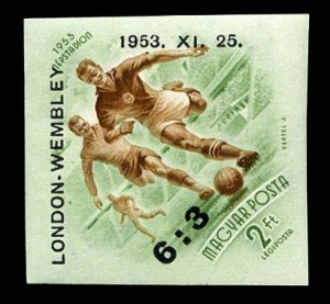 Hungary #C128 Cat$300, 1953 London-Wembley overprint, imperf. single, never h...