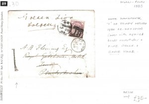 GB WALES Cover Pembrokeshire Tenby *1* REDIRECTED Edinburgh 1883 1d Lilac 89.30