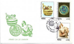 PERU 1995 ARCHAEOLOGY  NATIVE AMERICAN ART  SET OF 3 FDC FIRST DAY COVER