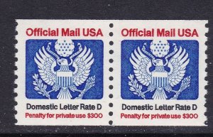 U.S. Scott O139, 1985 Domestic Letter Official Pair, VF MNH. Scott $10