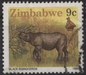 Zimbabwe 619 (used) 9c black rhinoceros (1990)