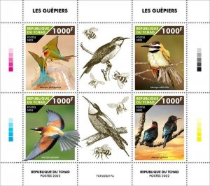 Chad - 2022 Bee-eater Birds, European, Black - 4 Stamp Sheet - TCH220217a