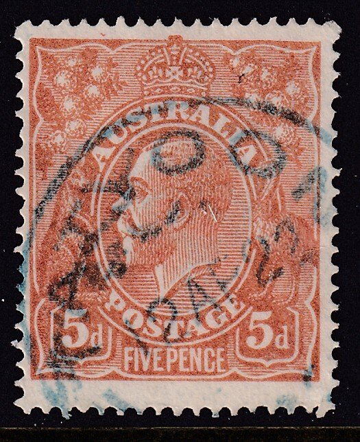 Australia Sc# 36 5 pence 1915 KGV SON used perf 14 Wmk 9 CV $6.50